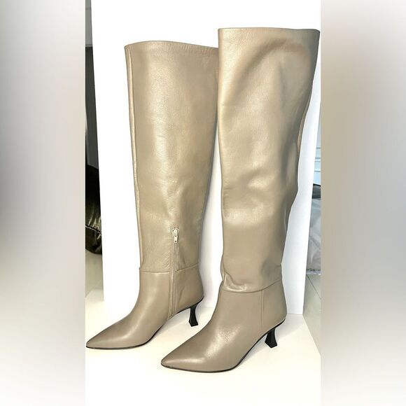 Free People Rocky Slouch Knee High Leather Boots Nickel Gray Taupe Size 7.5 NIB - Picture 5 of 13
